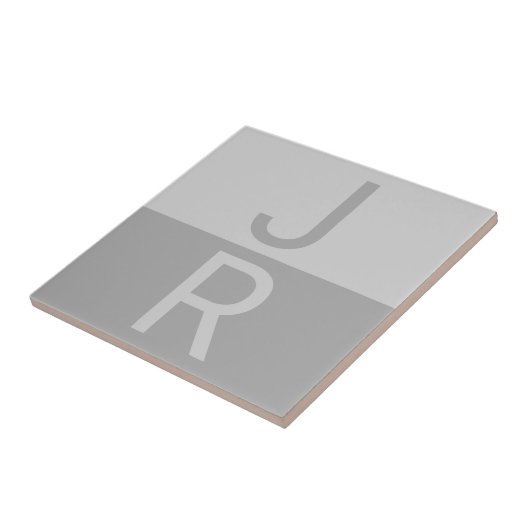 Monogram lichte grijze en grijze moderne Initialen Tegeltje (Zijkant)