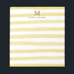 Monogram lichte, heldergele Waterverf Stripes Notitieblok<br><div class="desc">Het ontwerp is voorzien van een gepersonaliseerd monogram initiaal en een naam in een eenvoudig en modern typografisch lettertype met een schattige,  moderne en stijlvolle lichtgele borstelstrepen van de waterverf.</div>