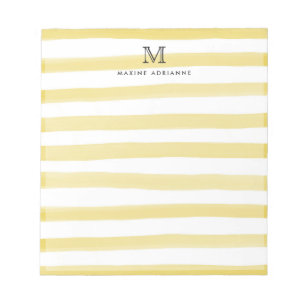 Monogram lichte, heldergele Waterverf Stripes Notitieblok