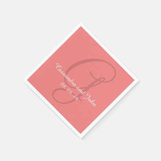 Monogram Lichte Koraal Trouwpapier Servetten (Hoek)