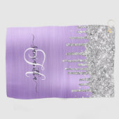 Monogram Lichte Lavendel Zilveren Dripping Glitter Golfhanddoek (Horizontaal)