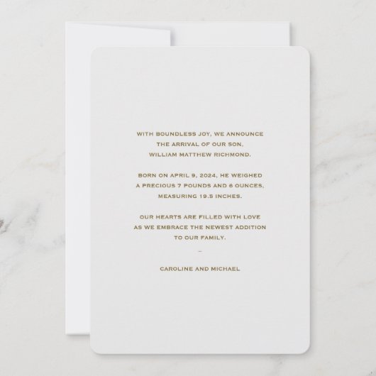 Monogram lichtgrijze geboorte aankondiging (Achterkant)