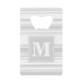 Monogram lichtgrijze strepen creditkaart flessenopener