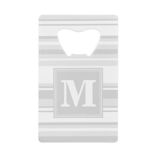 Monogram lichtgrijze strepen creditkaart flessenopener (Voorkant)