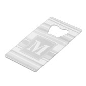 Monogram lichtgrijze strepen creditkaart flessenopener (Voorkant Gekanteld)