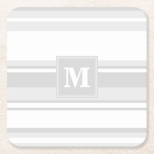 Monogram lichtgrijze strepen kartonnen onderzetters (Voorkant)