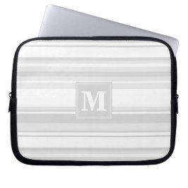 Monogram lichtgrijze strepen laptop sleeve