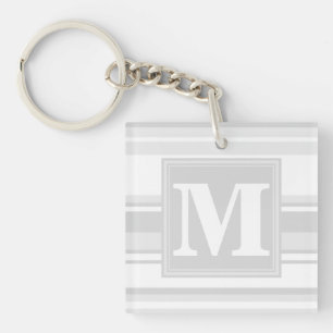 Monogram lichtgrijze strepen sleutelhanger