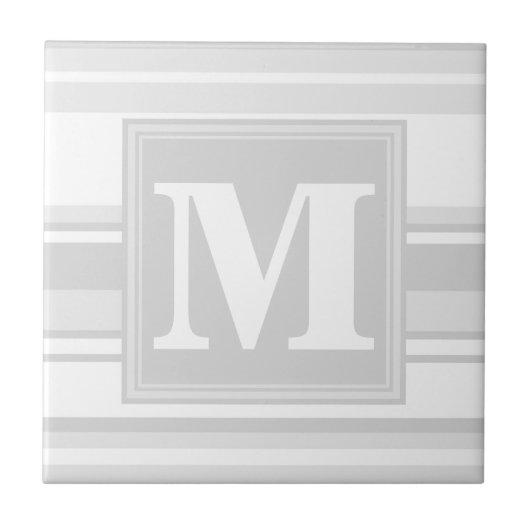 Monogram lichtgrijze strepen tegeltje (Voorkant)