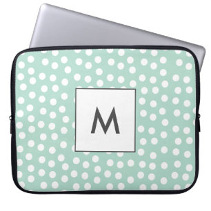 Monogram lichtgroene munt polka dots laptop sleeve