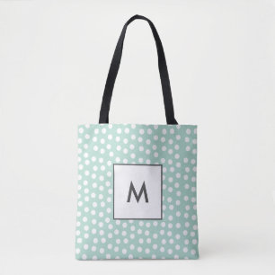 Monogram lichtgroene munt polka dots tote bag