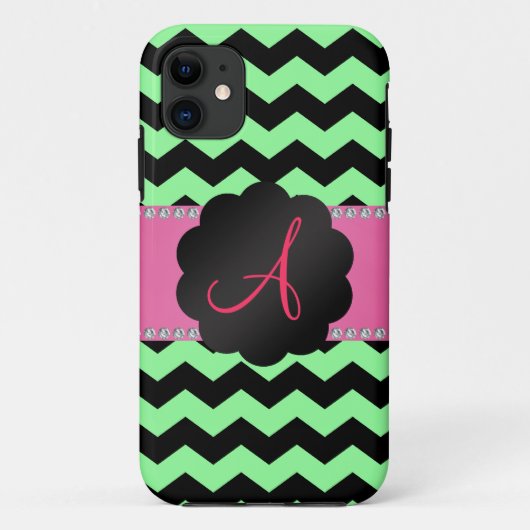 Monogram lichtgroene zwarte kerven Case-Mate iPhone case (Achterkant)
