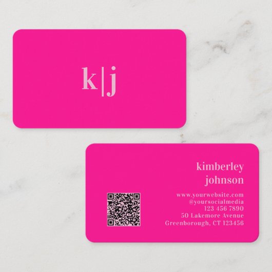 Monogram Lichtroze Eenvoudige Moderne QR Code Visitekaartje (Voorkant / Achterkant)