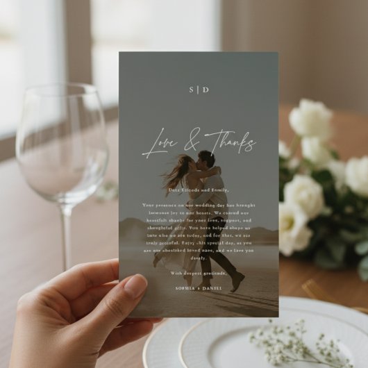 Monogram Liefde & Bedankt Huwelijksfoto Overlay Plaatskaartje