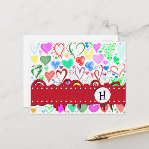 Monogram - Liefde, Romance, Harten - Rood Blauw Ro Briefkaart