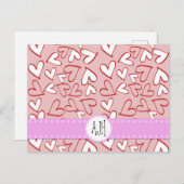 Monogram - Liefde, Romance, Harten - Rood Roze Wit Briefkaart (Voorkant / Achterkant)