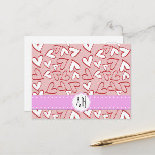Monogram - Liefde, Romance, Harten - Rood Roze Wit Briefkaart