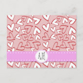 Monogram - Liefde, Romance, Harten - Rood Roze Wit Briefkaart (Voorkant)