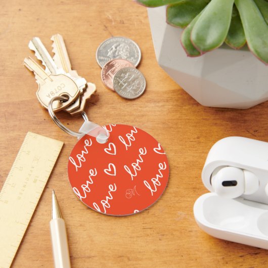 Monogram Liefdesbrief Lettering & Harten Tekening Sleutelhanger (Bureau)
