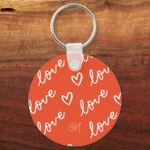 Monogram Liefdesbrief Lettering & Harten Tekening Sleutelhanger (Voorkant)
