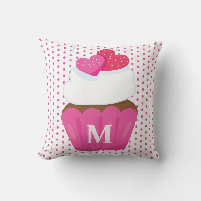 Monogram Liefdeshartjes Cupcake Stippen Valentijn Kussen (Voorkant)
