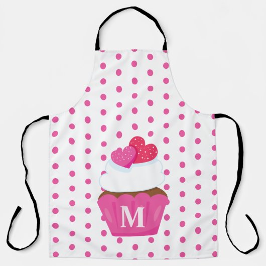 Monogram Liefdeshartjes Cupcake Stippen Valentijn Schort (Voorkant)