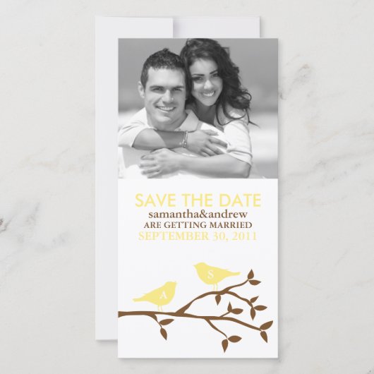 Monogram Liefdesvogels Save the Date Fotokaarten (Voorkant)