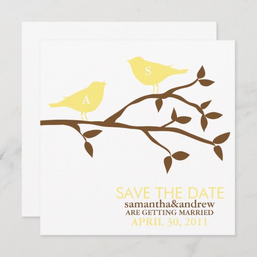 Monogram Liefdesvogels Trouwen Bewaar de Datum Save The Date (Voorkant / Achterkant)