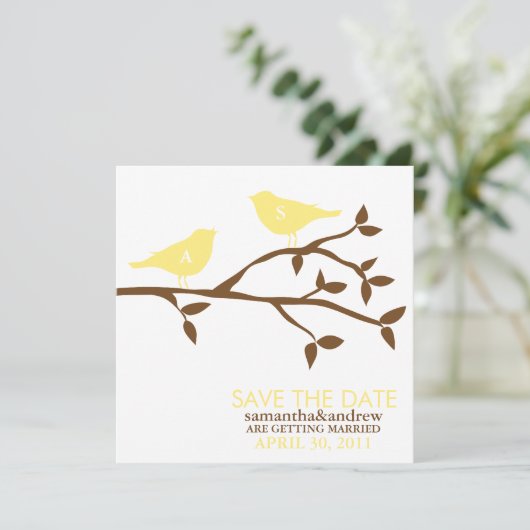 Monogram Liefdesvogels Trouwen Bewaar de Datum Save The Date (Staand voorkant)