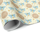 Monogram Lieve Blauwe Vlinders Cadeaupapier (Rol Hoek)