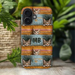 Monogram Lieve Katten Gebreide Meisjesachtige Gepe iPhone 16 Hoesje