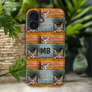 Monogram Lieve Katten Gebreide Meisjesachtige Gepe iPhone 16 Plus Hoesje