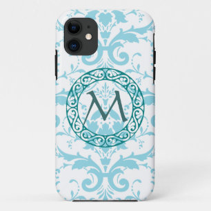 Monogram Light Blue Damask iPhone 5 Hoesje Hoesje