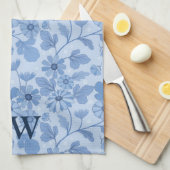 Monogram Light Blue en Navy Floral Pattern Theedoek (Quarter Fold)