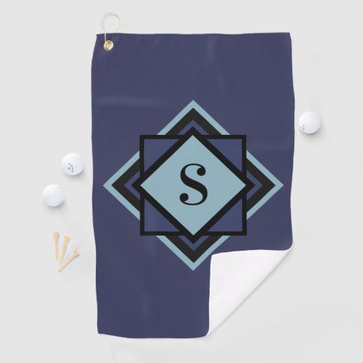 Monogram Light Blue Navy Blue Diamond Golfhanddoek (Insitu)