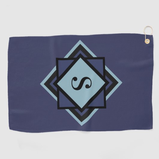 Monogram Light Blue Navy Blue Diamond Golfhanddoek (Horizontaal)