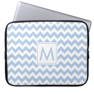 Monogram Light Blue White Chevron Stripe Patroon Laptop Sleeve