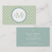 Monogram Light Green White Polka Dot Visitekaartje (Voorkant / Achterkant)
