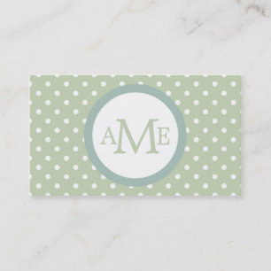 Monogram Light Green White Polka Dot Visitekaartje