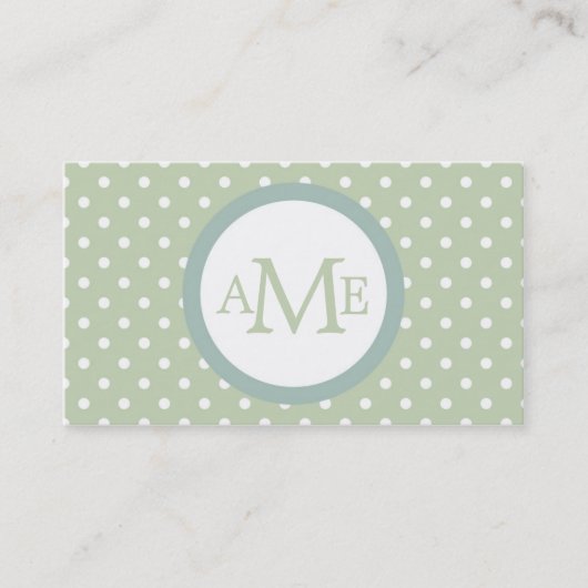 Monogram Light Green White Polka Dot Visitekaartje (Voorkant)