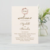 Monogram Light Peach Wedding Program Kaart (Staand voorkant)