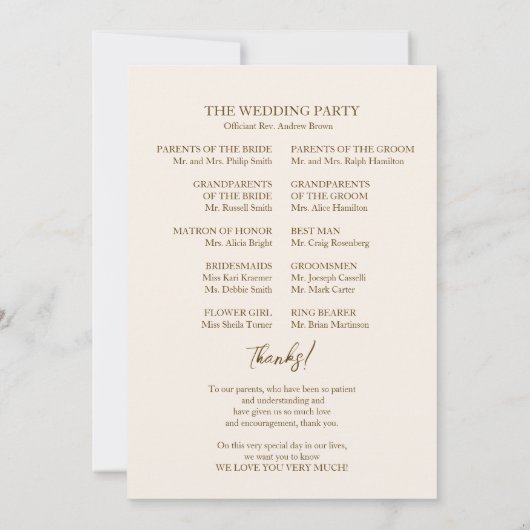 Monogram Light Peach Wedding Program Kaart (Achterkant)