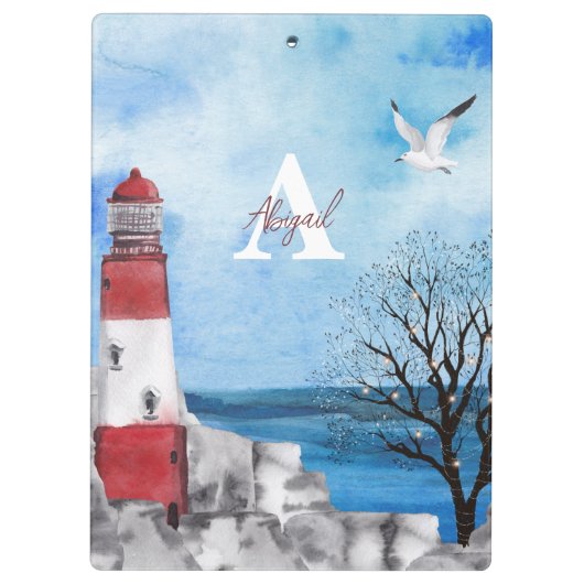Monogram Lighthouse Waterverf Scene Klembord (Achterkant)