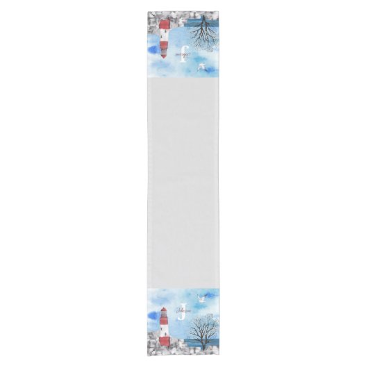 Monogram Lighthouse Waterverf Scene Korte Tafelloper (Voorkant)