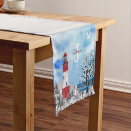 Monogram Lighthouse Waterverf Scene Korte Tafelloper