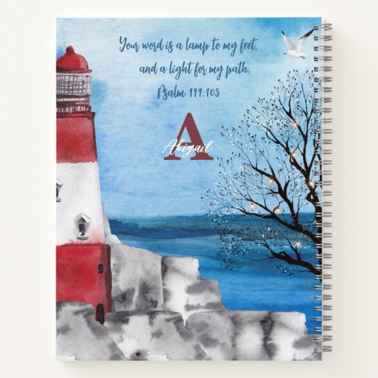 Monogram Lighthouse Waterverf Scène Scripting Notitieboek (Achterkant)