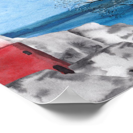 Monogram Lighthouse Waterverf Scène Scripting Poster (Hoek)