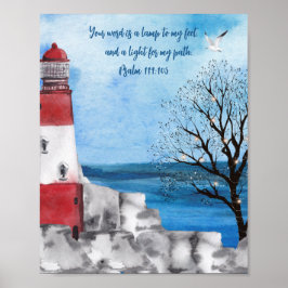 Monogram Lighthouse Waterverf Scène Scripting Poster