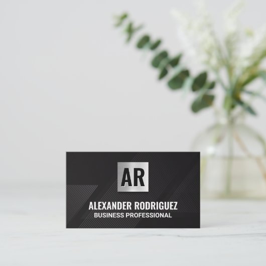 Monogram | lijnenpatroon | Black Visitekaartje (Staand voorkant)
