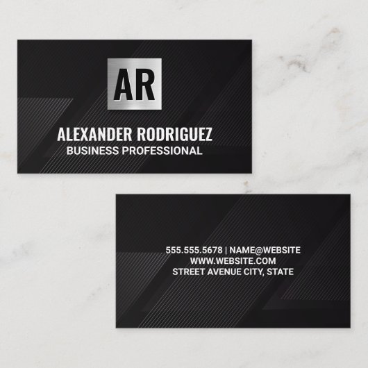 Monogram | lijnenpatroon | Black Visitekaartje (Voorkant / Achterkant)